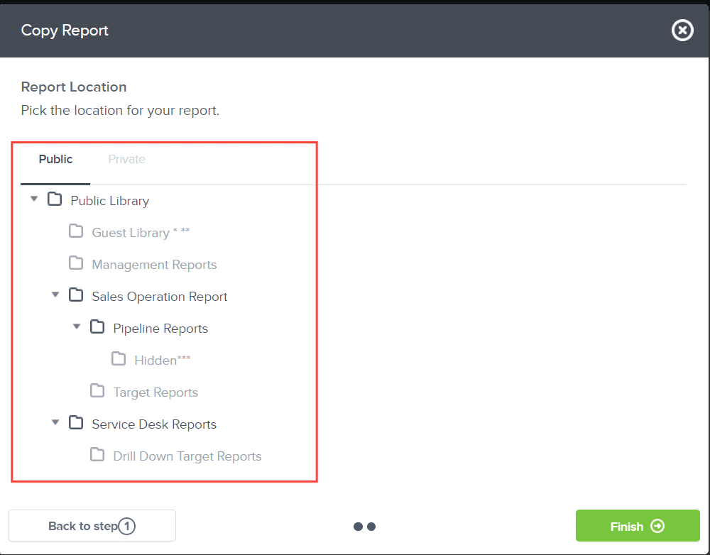 <i><b>Note</b>: You can only save it in a folder that the logged in user has a modify permission to it. However, you can always save it in your private library  </i>